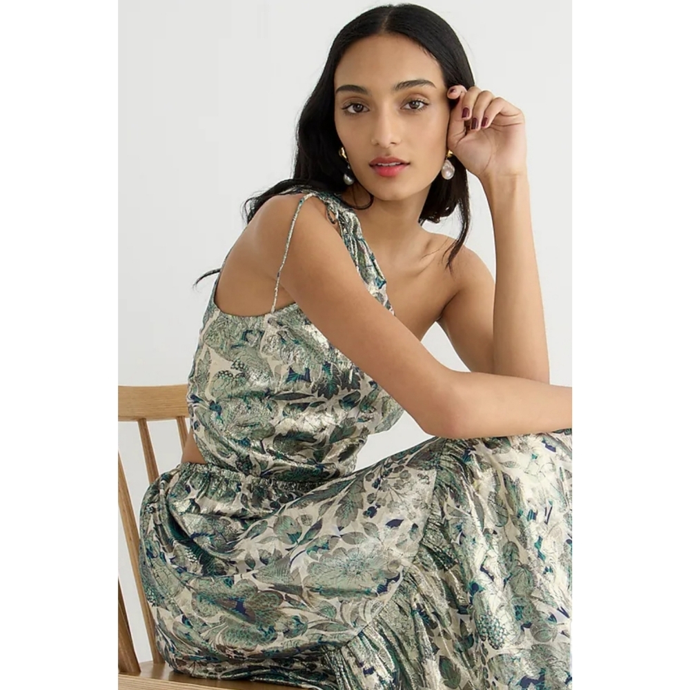 LAST ONE - J.Crew Collection one-shoulder cutout dress in floral Lurex® chiffon - Picture 2 of 13